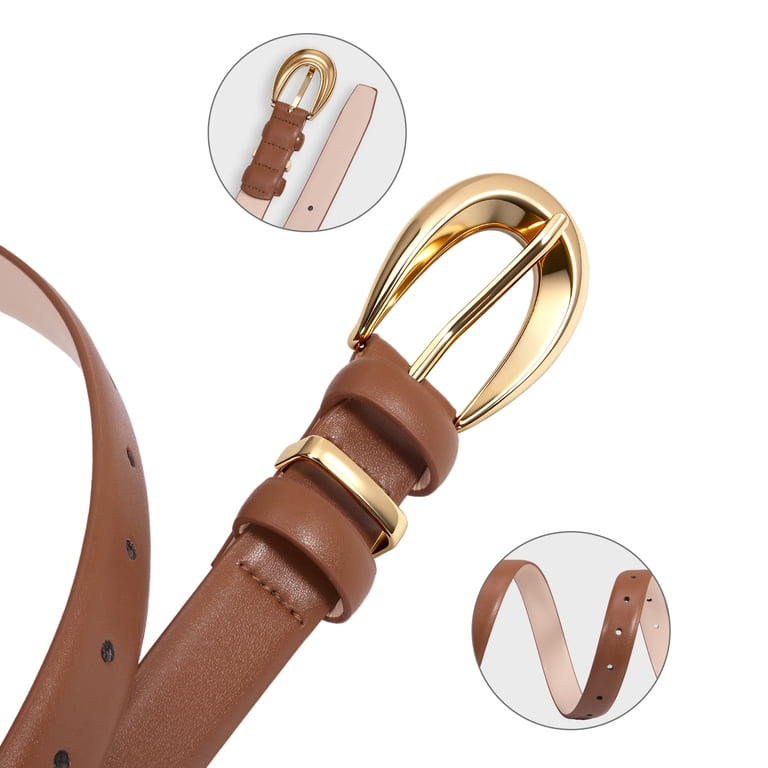 Fianmy Women Skinny Leather Belt with Gold Buckle, Ladies  display picture 3