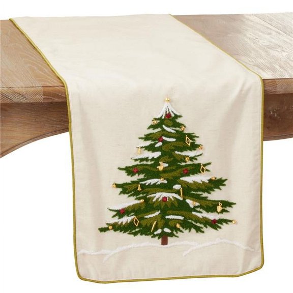 Saro Lifestyle Embroidered Christmas Tree Design Table Runner
