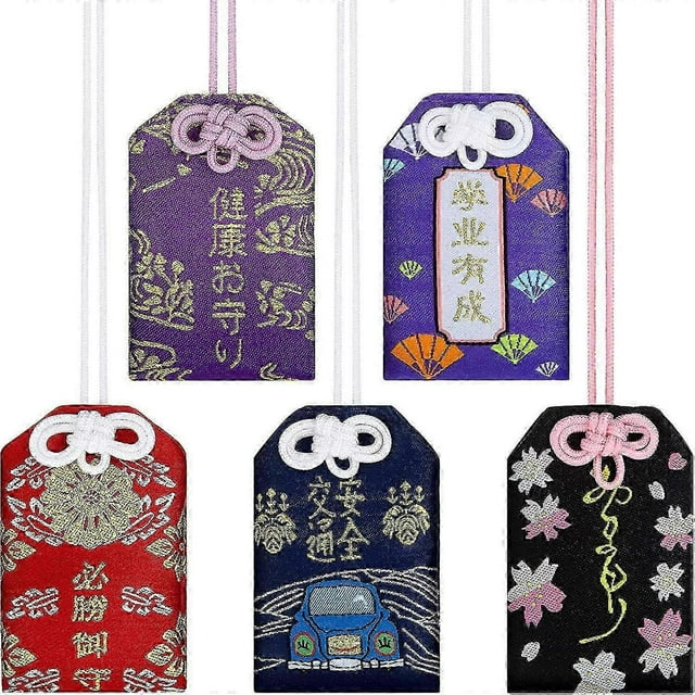 5 Pieces Japanese Omamori Sachet Lucky Amulet Charms for Health/Education/Love/Success/Traffic Safety, 5 Styles