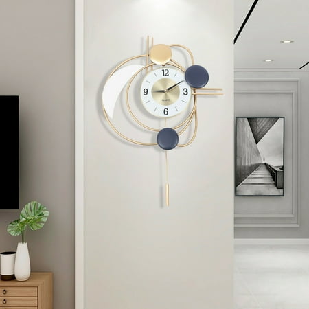 Inspired 3D Modern Golden Wall Clock with Silent Swing Pendulum, Creative Home Decor for Living Room, Bedroom, Office