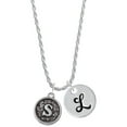 thumbnail image 1 of Delight Jewelry Silvertone Antiqued Round Seal - Initial - S - Silvertone Script Initial Disc - L - Charm Necklace, 20"+3", 1 of 4