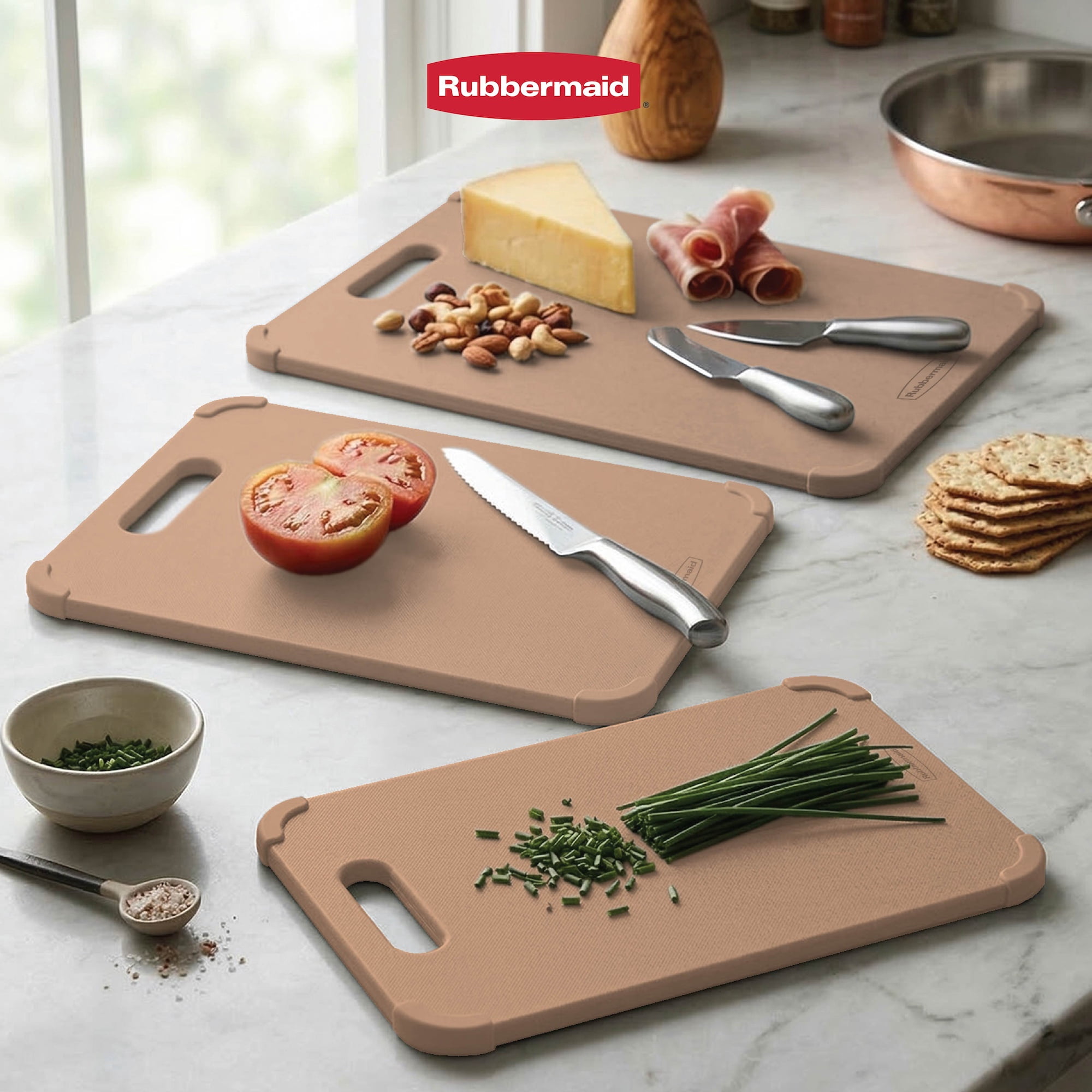 Rubbermaid 3-Piece Wheat Fiber Cutting Board Set with Non-Skid Corners, Mocha Mousse