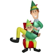 Gemmy Christmas Inflatable Buddy the Elf on Papa Elf's Lap, 7 ft Tall, Multi