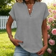 thumbnail image 2 of Auralook Linen Tops for Women Solid Loose Fit Short Sleeve Plus Size Shirts Summer Button V Neck Casual Dressy Blouses, 2 of 9