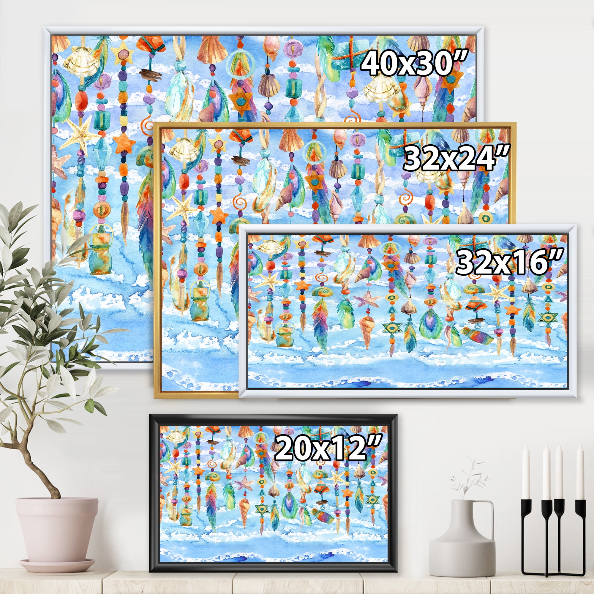 Designart 'Jewelry of Beads and Sea Shell' Traditional Framed Canvas Wall Art Print