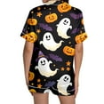 thumbnail image 4 of 2 Piece Sets for Women â Button Pajama Sets for Nursing, Postpartum or Home Lounging Comfort Women's Halloween Color Printed Silk Satin Short Sleeve Button Sleepwear Set, 4 of 8