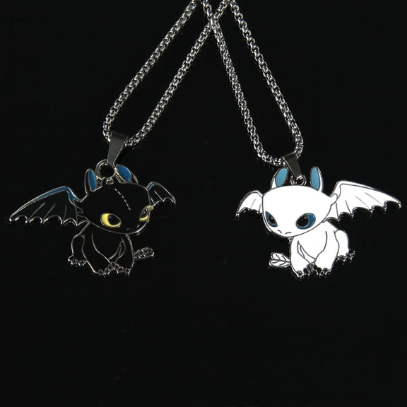 HN056:Hip-Hop Style Neckle, Night Fury And Light Fury Metal Pendant Neckle for Women And Men black