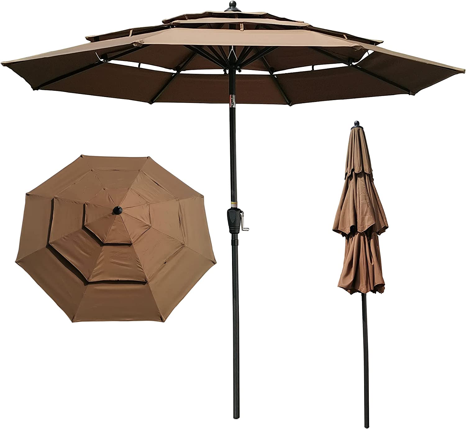 Moselota 9ft 3 Tiers Outdoor Patio Umbrella With Crank And Tilt And