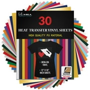 Kassa HTV Assorted Colors Heat Transfer Vinyl:30 Sheets is 12 x 10 Each; Iron-on,Clothing and Textiles; Includes Teflon Sheet and Weeding Tool for Easy Transfers,Leather.Multi-color