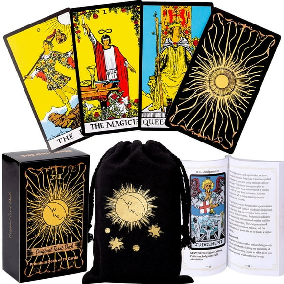 Vitacera Jeu de Cartes de Tarot Original avec Guide et Sac de Tarot en Lin - Smith Artwork Classique, Jeux de Tarot Standard Traditionnels, Cartes de Tarot Durables Définies pour les Débutants à Avancés
