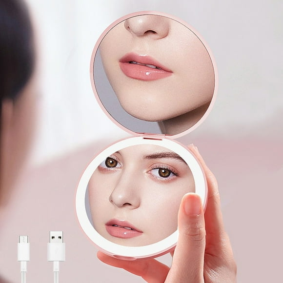 EGNMCR Compact Mirror With Light LED Pocket Mirror With USB Charging Port Mini Mirror For Purse Pocket Travel And Gift Compact Mirror