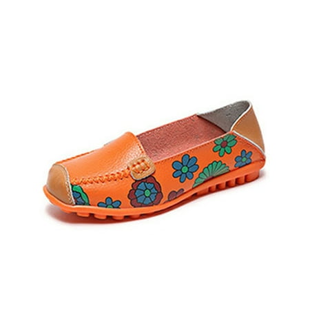 

UKAP Womens Loafers Floral Flats Slip On Casual Shoes Lightweight Mocassins Ladies Walking Shoe Cutout Comfortable Orange 6.5