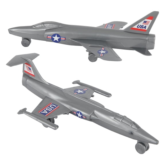 TimMee Plastic Army Men Cold War Fighter Jets - Silver Gray Airplanes Made in US
