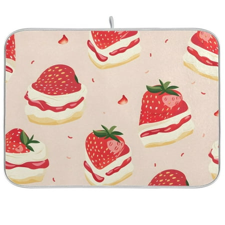 

Strawberry Cake Dish Drying Mat Dish Drainer Rack Mats Water Absorbent Non-Slip Easy Clean Heat Resistant for Kitchen Counter