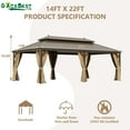 thumbnail image 5 of GAZEBETER 14' X 22' Permanent Hardtop Gazebo, Outdoor Galvanized Steel Double Roof Pavilion Pergola Canopy with Aluminum Frame and Privacy Curtains for Garden Patio,Patio Backyard,Deck and Lawns, 5 of 7