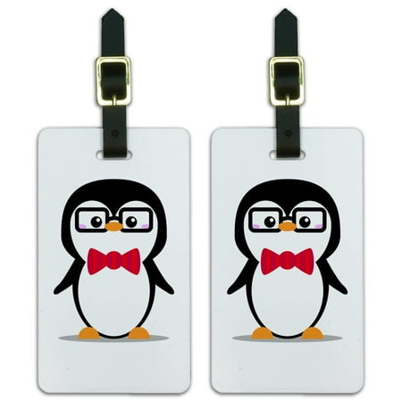 Glasses With Bow Cartoon Penguin with Bow Tie and Glasses Luggage ID Tags Suitcase Carry-On Cards - Set of 2 ()