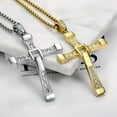 thumbnail image 3 of 14K Yellow Gold Fast and Furious Movies Actor Dominic Toretto Rhinestone Cross Crystal Pendant Chain Necklace Men Jewelry, 3 of 7