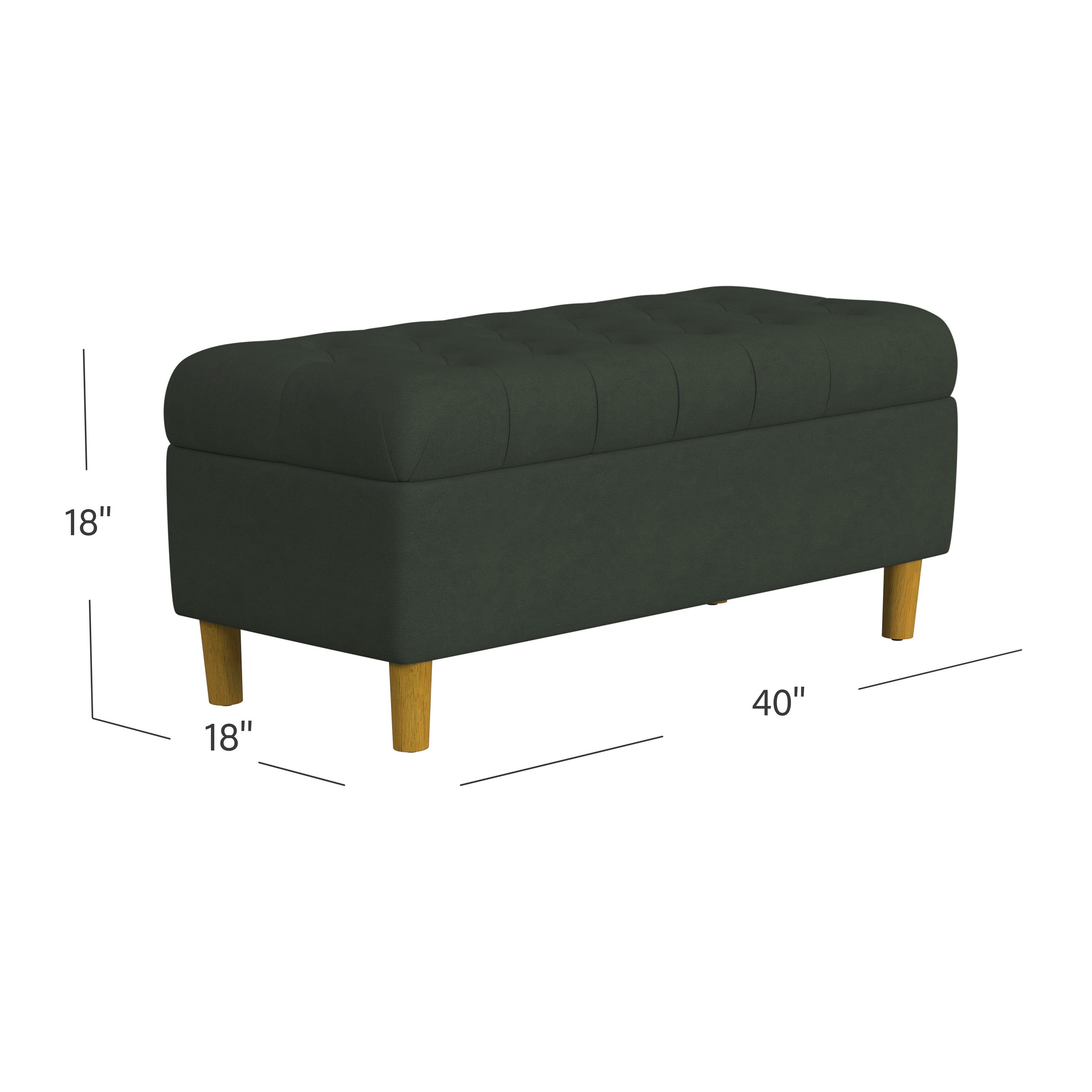 HomePop Button Tufted Storage Bench, 40"W x 18"D x 18"H, Loden Green Velvet