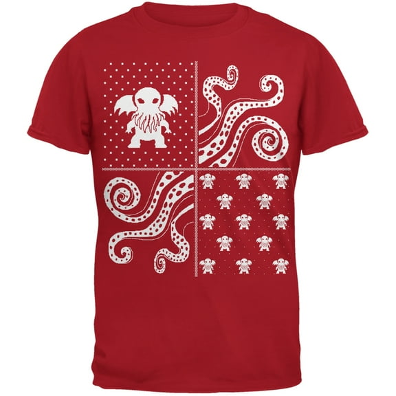Cthulhu Lovecraft Dimensions Ugly Christmas Sweater Red Adult T-Shirt