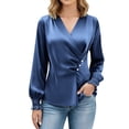 thumbnail image 2 of Ounisa Womens Business Casual Blouses Dressy Work Tops Fall Fashion 2025 V Neck Pleated Long Sleeve Shirts, 2 of 7