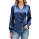 thumbnail image 2 of Ounisa Womens Business Casual Blouses Dressy Work Tops Fall Fashion 2025 V Neck Pleated Long Sleeve Shirts, 2 of 7