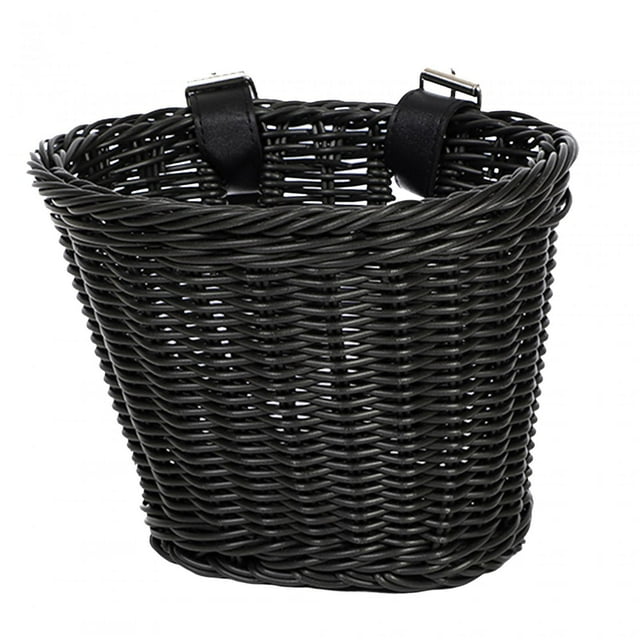 Cesta para manillar de bicicleta para niños, cesta desmontable de imitación de ratán, contenedor para Negro