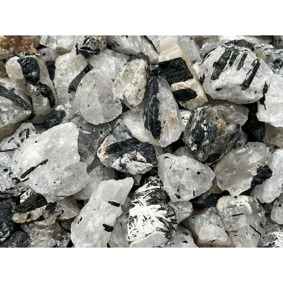 WHOLESALE Raw Black Tourmaline with Quartz, Natural Black Tourmaline with Quartz Stone, Rough Black Tourmaline Quartz, Healing Crystal (Black Tourmaline with Quartz, 0.25 Pound)
