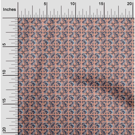 oneOone Cotton Silk Peach Fabric Check & Artistic Floral Fabric For Sewing Printed Craft Fabric By The Yard 42 Inch Wide
