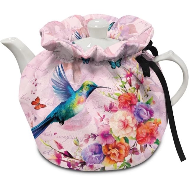 Colorful Hummingbird Tea Cosy Cover of Teapots Tea Pot Dust Cover with Elastic Band Insulated Kettle Cover Breakfast Warmer for Home Kitchen Decorative Accessories