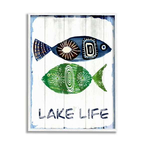 Stupell Industries Lake Life Weathered Fish Shapes Pattern Motif Framed Wall Art, 16 x 20, Design by Jadei Graphics