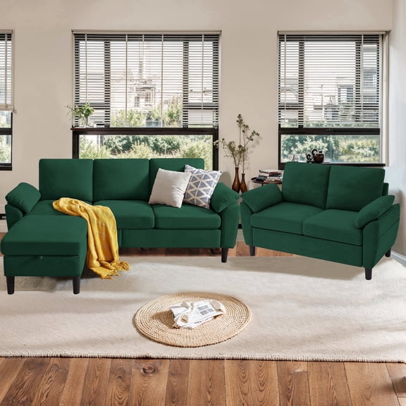 Pingliang Home Modern Sectional Sofa Couch with Storage Ottoman and Loveseat,Double Seater Couch and 3 Seater L Shaped Couch with Side Pockets for Home Living Room Apartment Office Studio