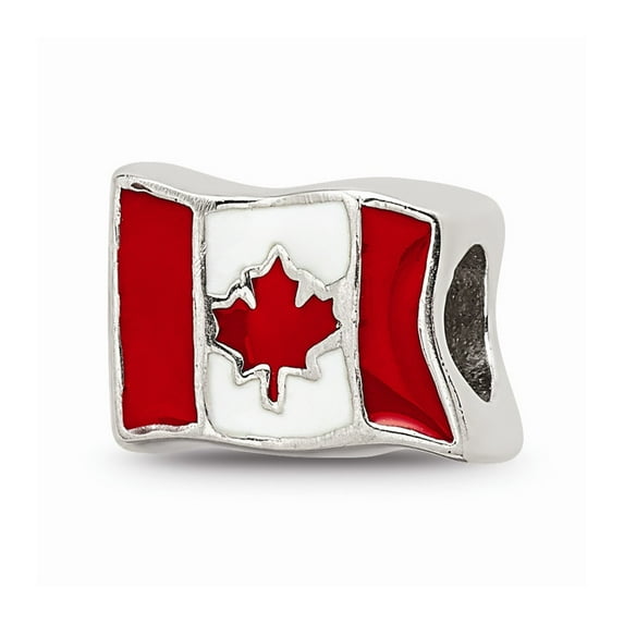 Fancy Bead White Sterling Silver Themed 7.27 mm 10.00 Reflections Enameled Canada Flag Bead