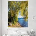 thumbnail image 1 of Nature Tapestry, Small Boat under Tree by the Lake North Island New Zealand Picturesque View, Wall Hanging for Bedroom Living Room Dorm Decor, 60W X 80L Inches, Olive Green Blue, by Ambesonne, 1 of 2