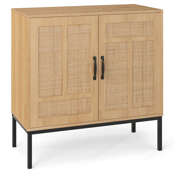 Gymax Rattan Storage Cabinet w/ 2-Door Buffet Sideboard & 3-Position Adjustable Shelf
