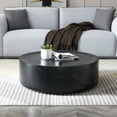 thumbnail image 2 of 35.43''  Round Coffee Table with Marble Texture, Modern Low Drum Circle Fiberglass Coffee Table, Side Table Accent Table for Living Room, Outdoor, No Need Assembly, Black, 2 of 7