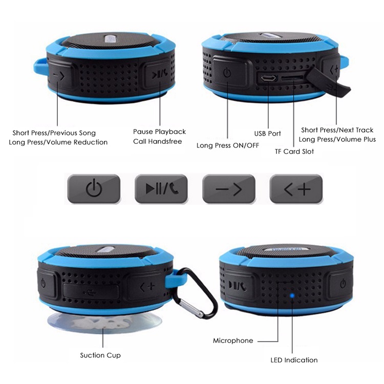 C6 Portable Bluetooth Speaker,Wireless Portable Mini Speaker,Waterproof Bluetooth Speaker,Loud HD Sound,Shower Speaker with Suction Cup & Sturdy Hook,Compatible with IOS,Android,PC,Pad - image 4 of 9