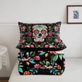 thumbnail image 5 of Homewish Gothic Sugar Skull Twin Comforter Sets,Watercolor Flowers Bedding Set,Pink Green,Black Reversible,2-Piece,1 Comforter and 1 Pillowcase, 5 of 7