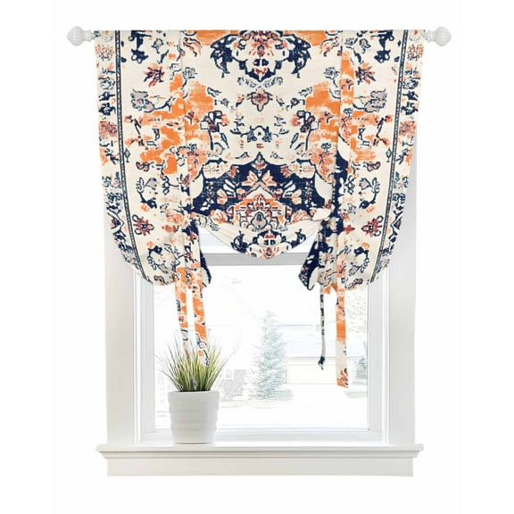 Orange Boho Tie Up Curtains for Window, Thermal Insulated Balloon Shade Adjustable Rod Pocket Curtains Valance Panels for Kitchen Bathroom Cafe 34 x 45 Vintage Abstract Art Ethnic Tribe