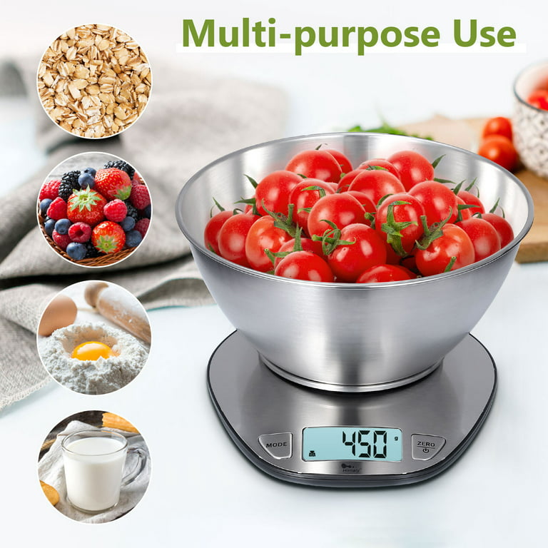CHILIZZLE Food Scale with 304 Stainless Steel Bowl, Measures Liquids and  Dray Ingredients, Digital Kitchen Weight Scale for Cooking or Baking