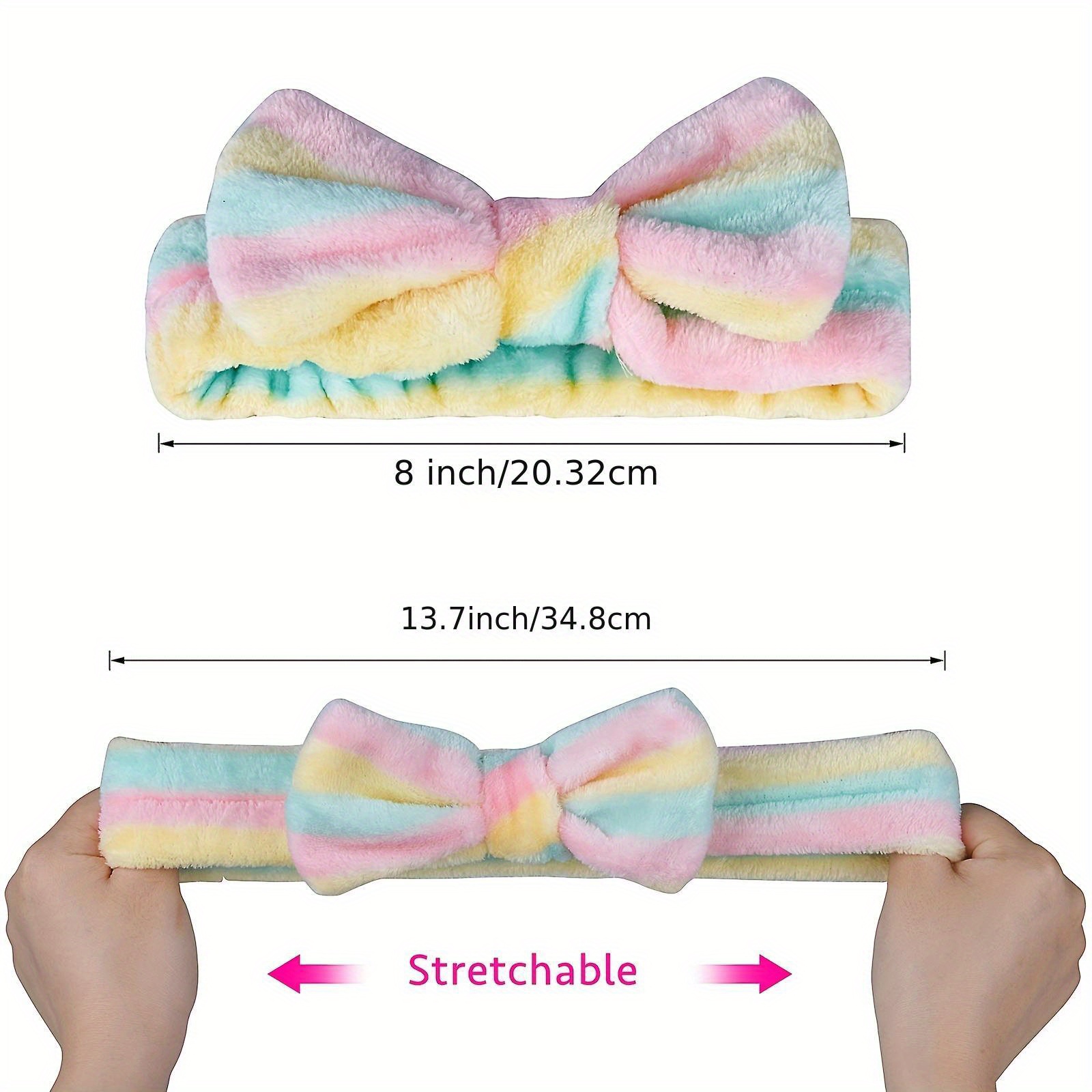 6-Pack Cute Flannellette Bow Hair Bands for Women, Adjustable Elastic Hair Ties, Soft Coral Fleece, Butterfly Print, Spa Hair Accessories for Makeup, Face Washing, and Shower