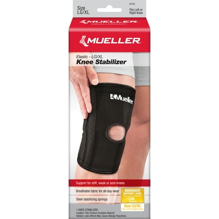 Mueller Elastic Knee Stabilizer, Black, Large/Extra (Best Exercise After Knee Replacement)