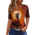 thumbnail image 5 of Halloween Witch Shirt Women V Neck T Shirt Funny Graphic Tee Tops Orange XL, 5 of 6