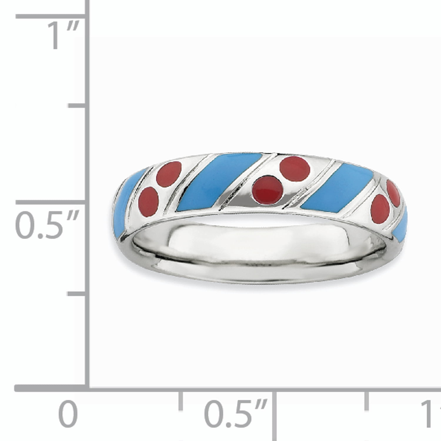 Sterling Silver Polished Blue/Red Enameled Ring