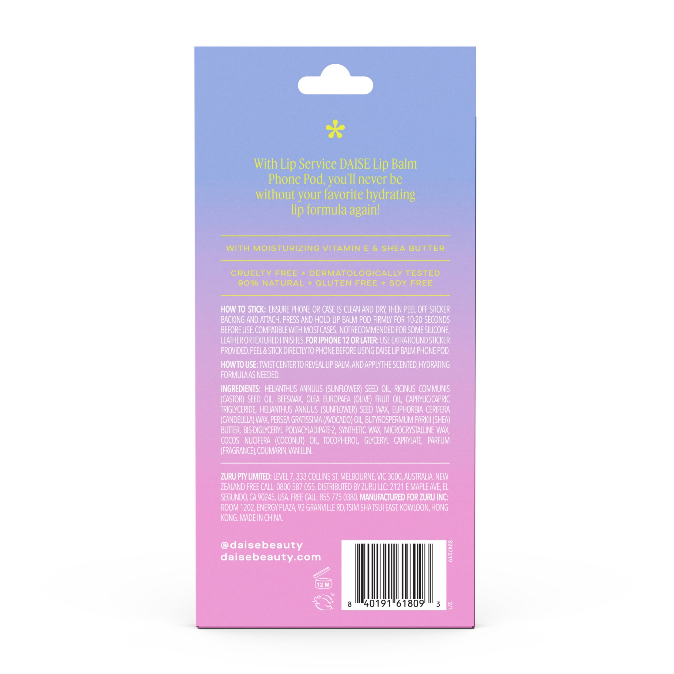 DAISE Lip Service Lip Balm Phone Pod in Very Vanilla, With Vitamin E and Shea Butter,1.7 g