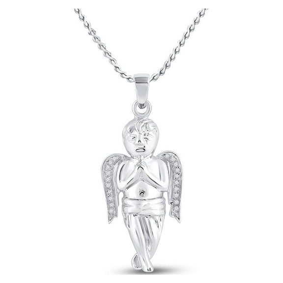 Mia Diamonds Sterling Silver Mens Round Diamond Angel Charm Pendant 1/20 Cttw