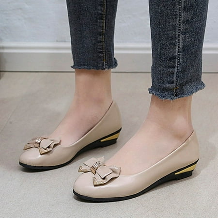 

Christmas Fashion Summer Women Casual Shoes Bow Metal Low Heel Shallow Mouth