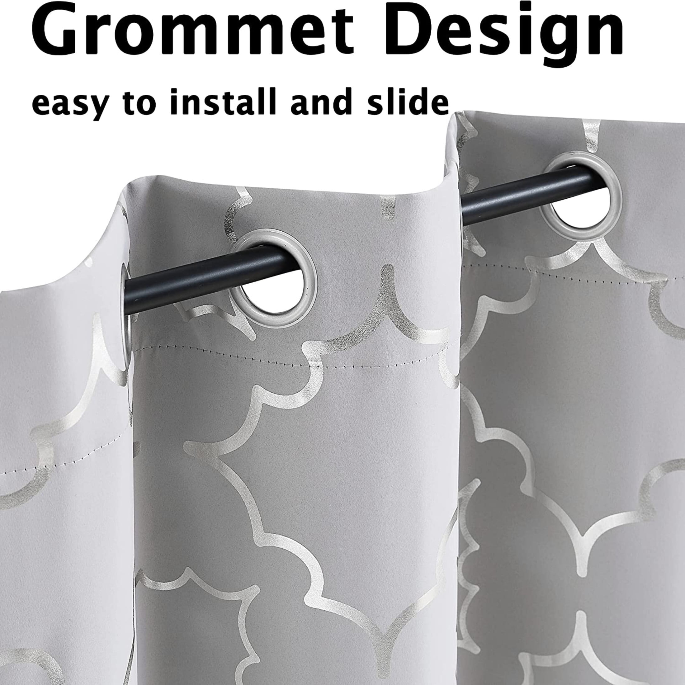 Junvictex Blackout Silver-Grey Curtain for Bedroom 52"Wx84"L Foil Metallic Print Energy Efficient Drapes,2 Panels