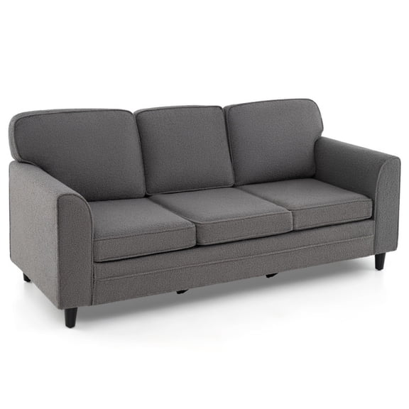 Furnibear Upholstered Teddy Velvet 3-Seat Sofa with Comfy Back Pillows for Living Room Apartment Lounge Family Room Home Seating, Gray