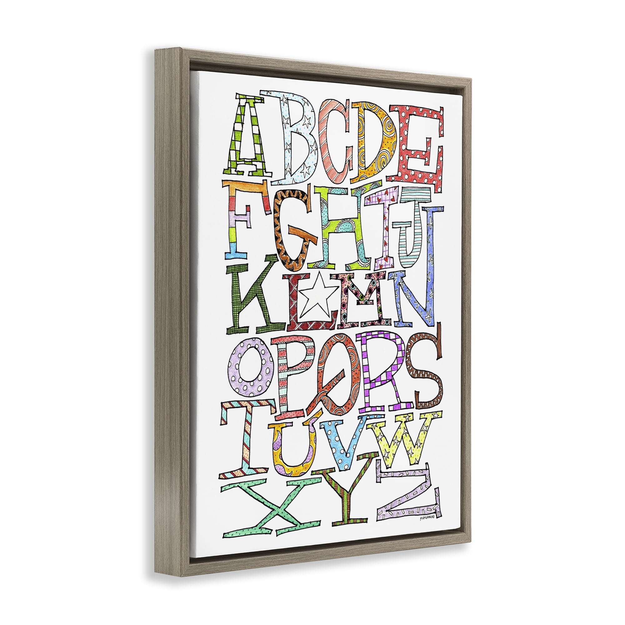 Stupell Industries Whimsical Patterned Letters Novelty Painting Brown Floater Framed Art Print Wall Art, 25 x 31