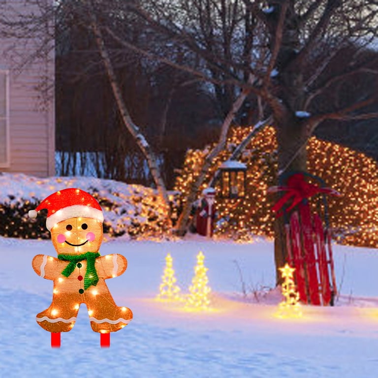 2 PCS Gingerbread Man Solar Christmas Decorations Outdoor, 8...